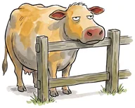 A cow standing at a fence